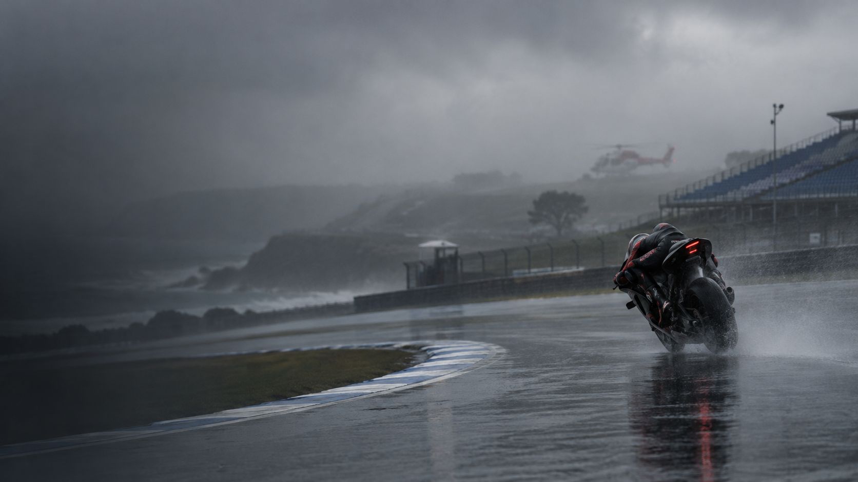 MotoGP Phillip Island 2026, aktivitas lintasan tertunda akibat cuaca buruk dan jarak pandang terbatas.